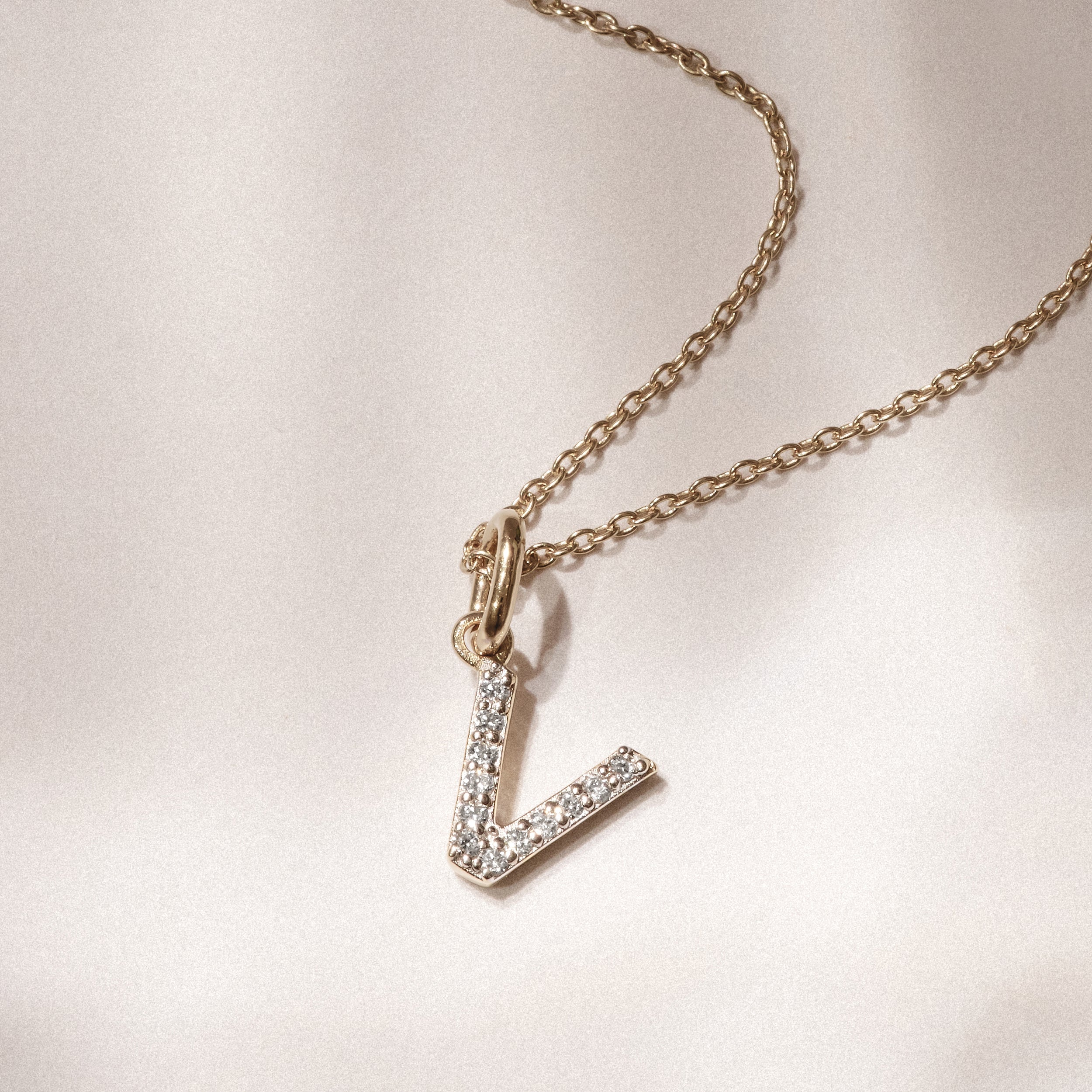 Love Letter Initial V Lab Diamond Necklace set in 18K Gold Vermeil